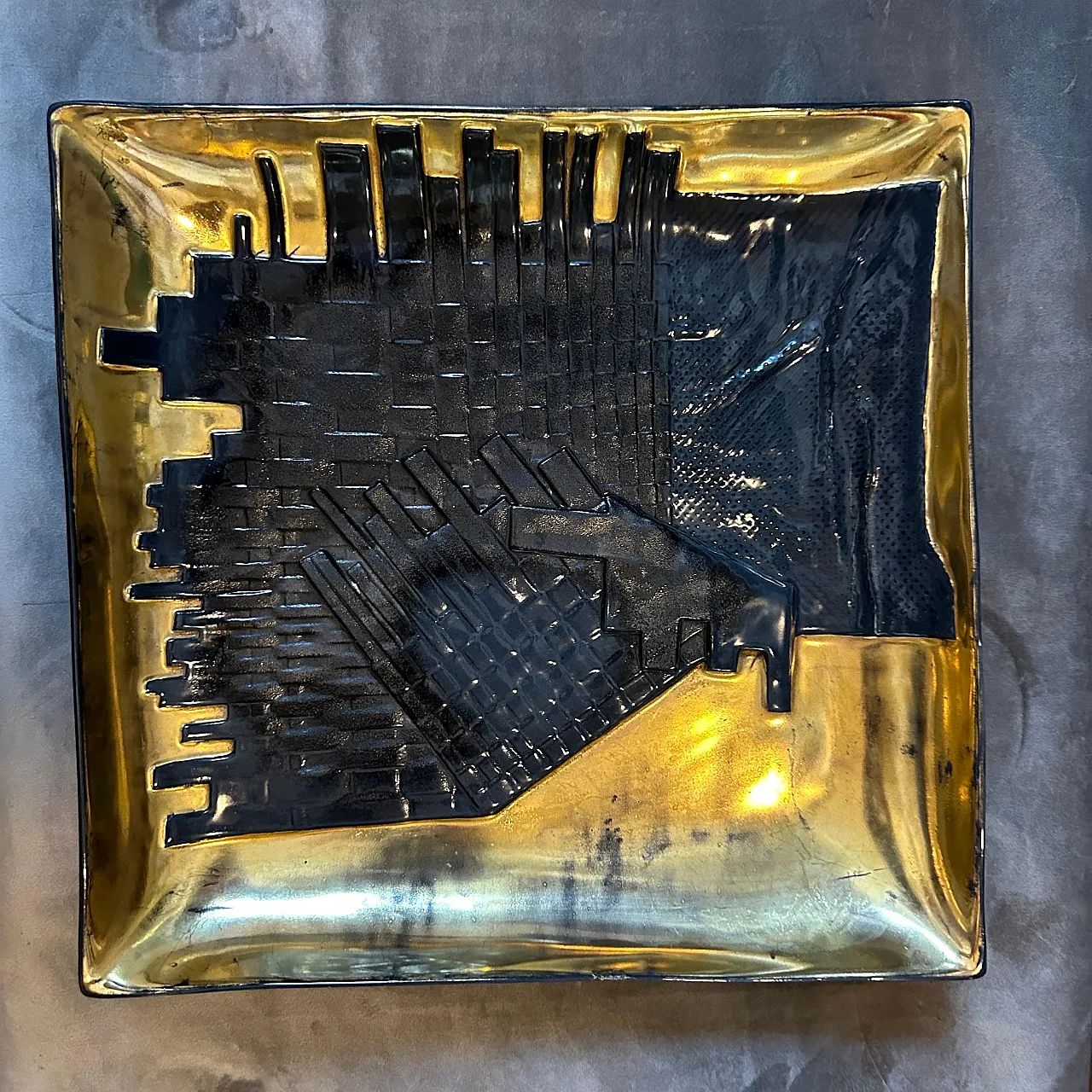 Gold and black ceramic vide poche by Capodimonte, 1980s 10
