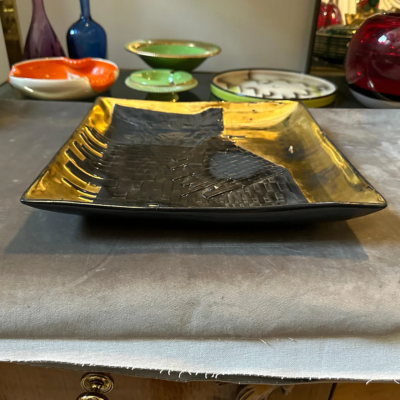 Gold and black ceramic vide poche by Capodimonte, 1980s 11