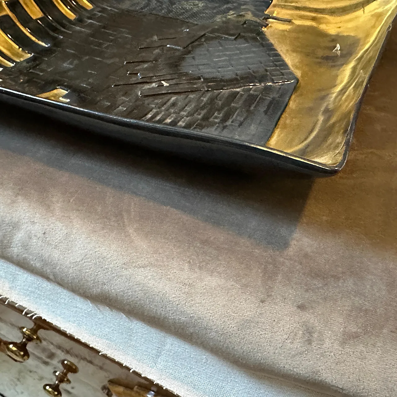 Gold and black ceramic vide poche by Capodimonte, 1980s 12