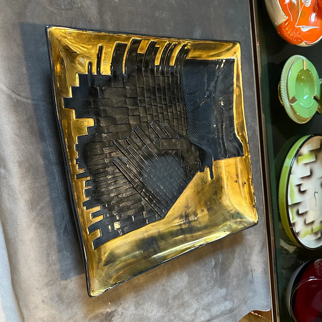 Gold and black ceramic vide poche by Capodimonte, 1980s 14