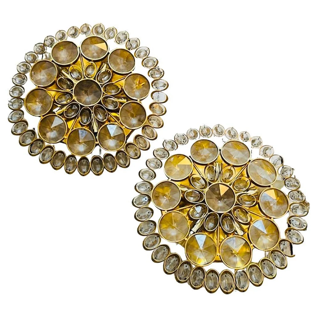 Coppia di lampade da parete o da soffitto in ottone e vetro, anni '60 1