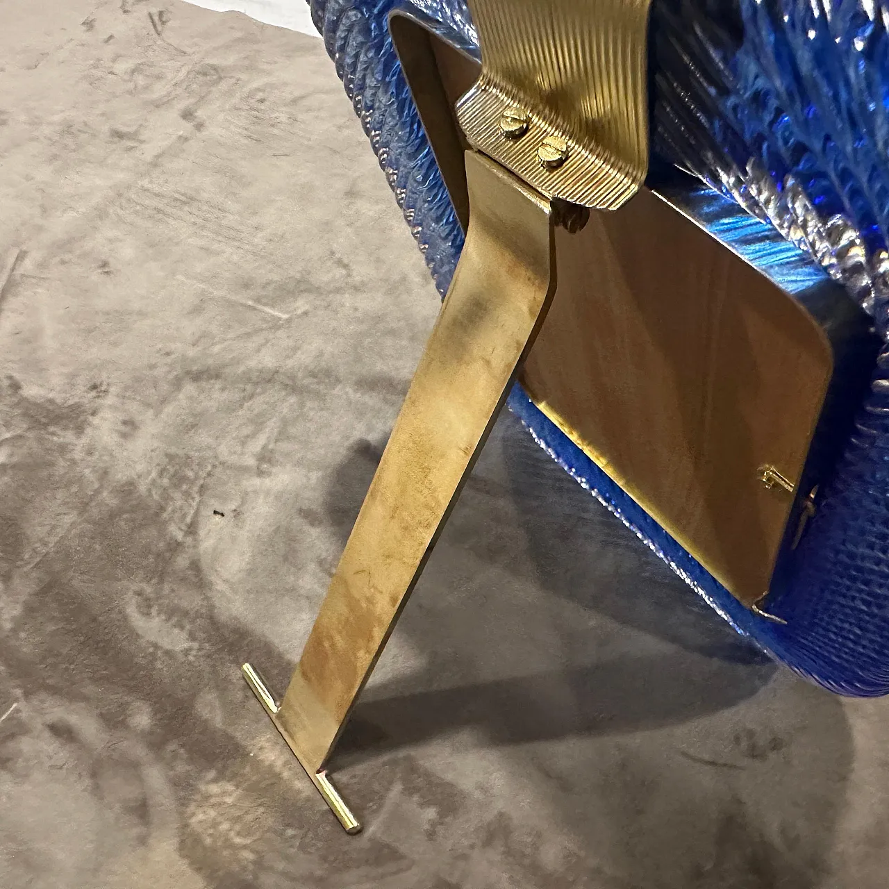 Art Deco frame in blue Murano glass and brass by Barovier, 1990s 4