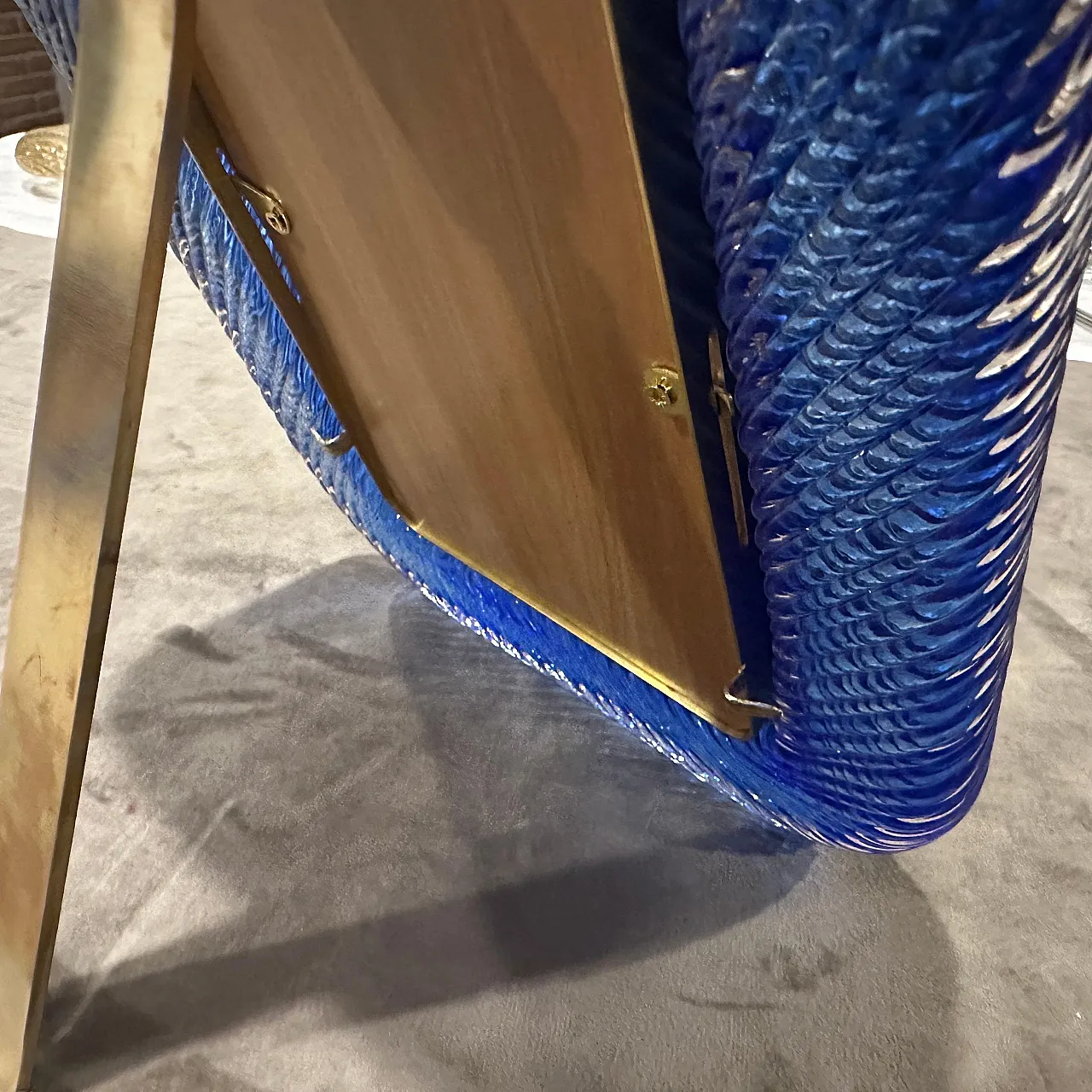 Art Deco frame in blue Murano glass and brass by Barovier, 1990s 5