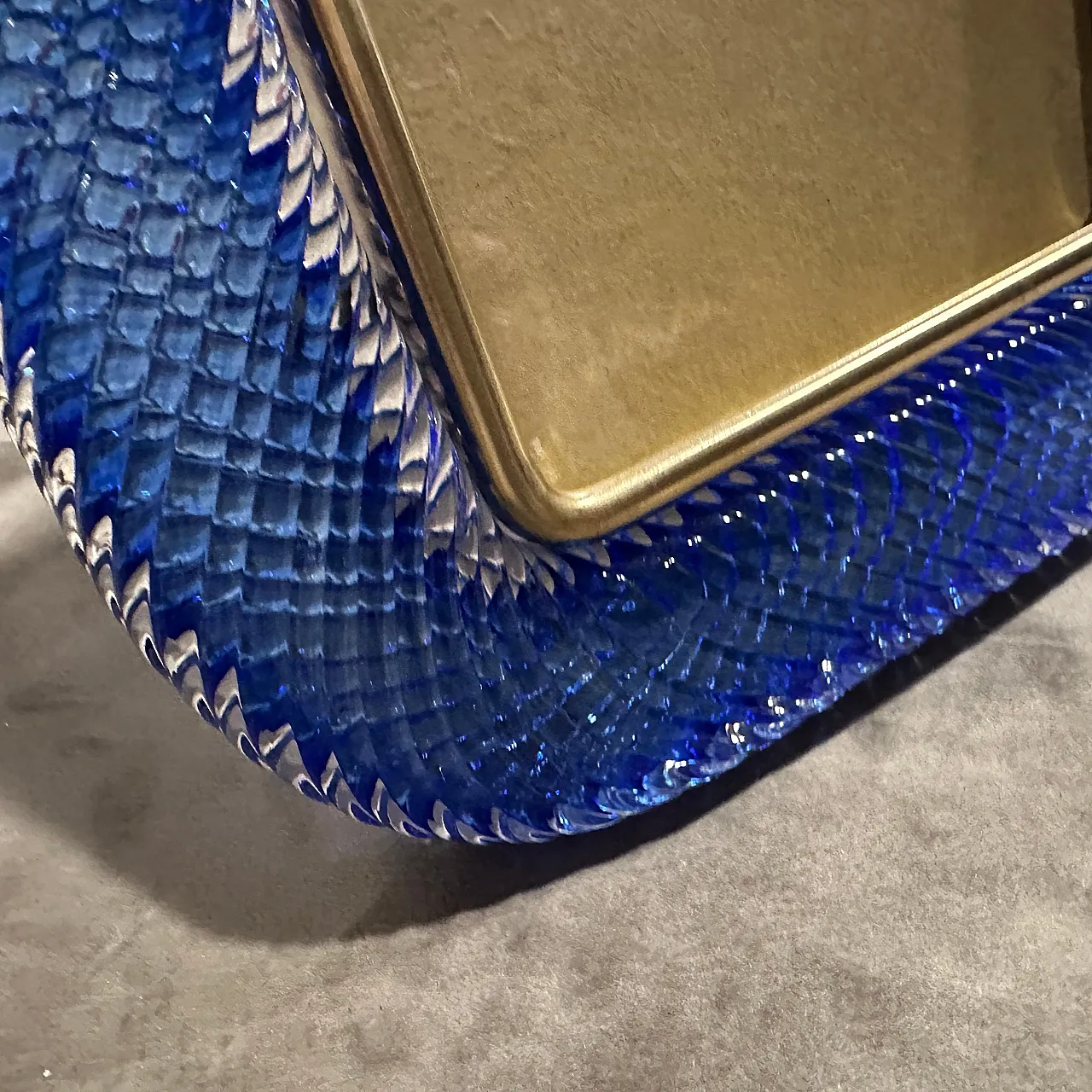 Art Deco frame in blue Murano glass and brass by Barovier, 1990s 6