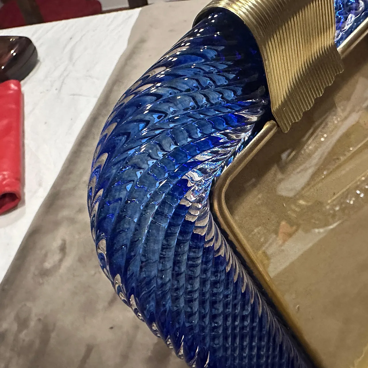 Art Deco frame in blue Murano glass and brass by Barovier, 1990s 7