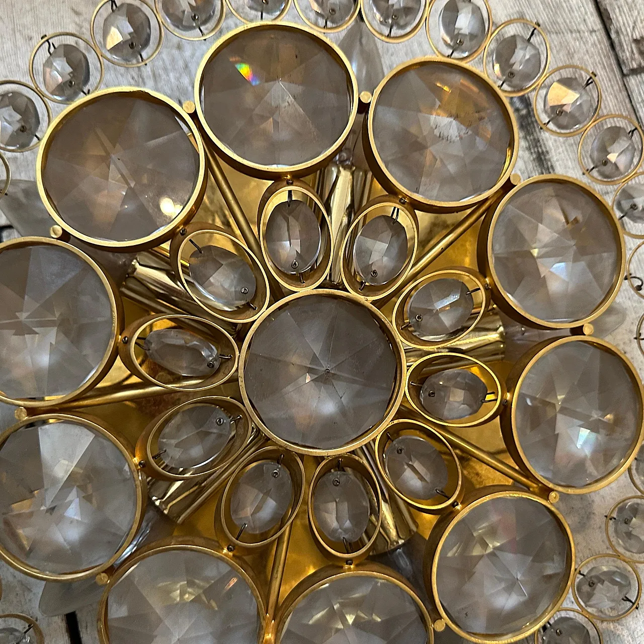 Coppia di lampade da parete o da soffitto in ottone e vetro, anni '60 6