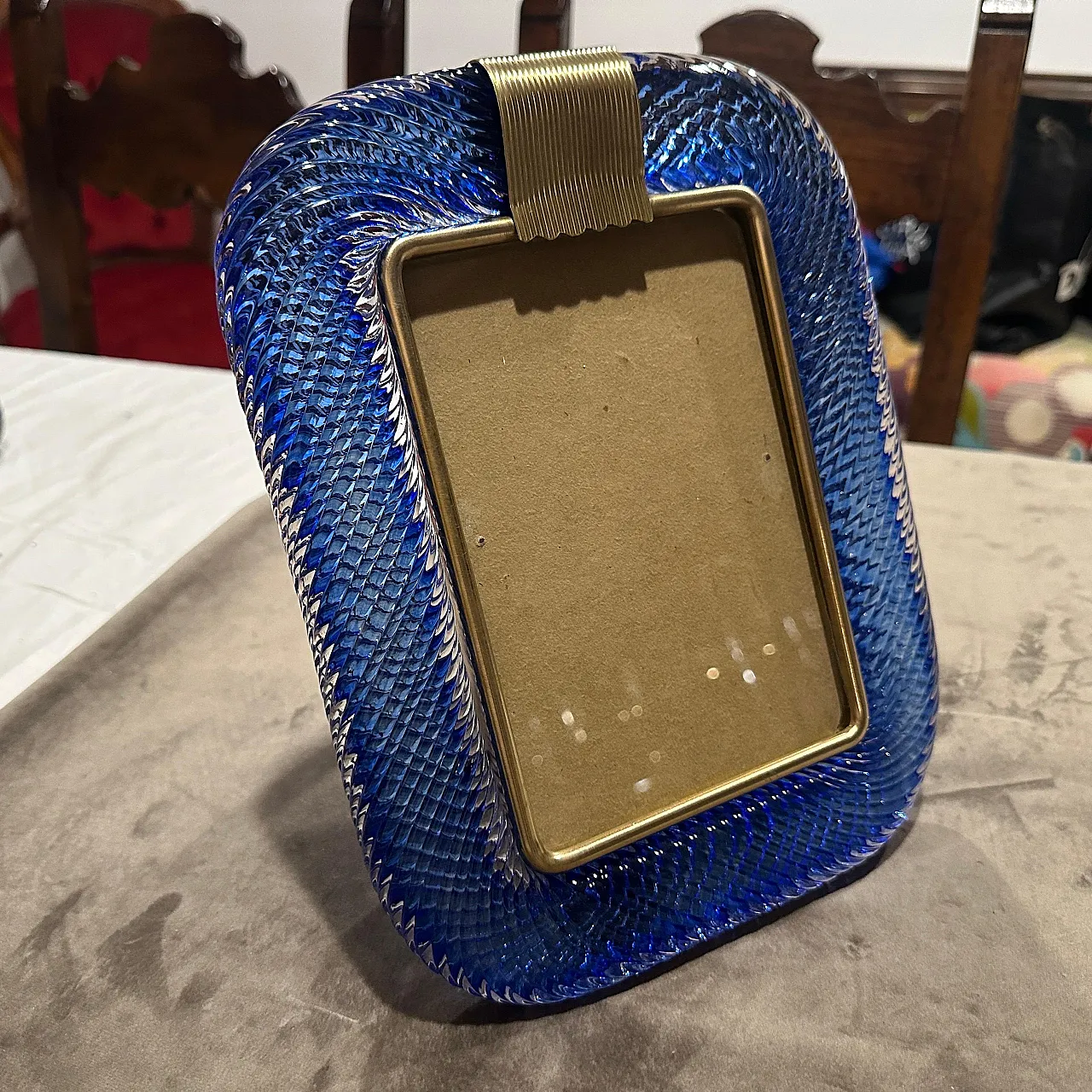 Art Deco frame in blue Murano glass and brass by Barovier, 1990s 9