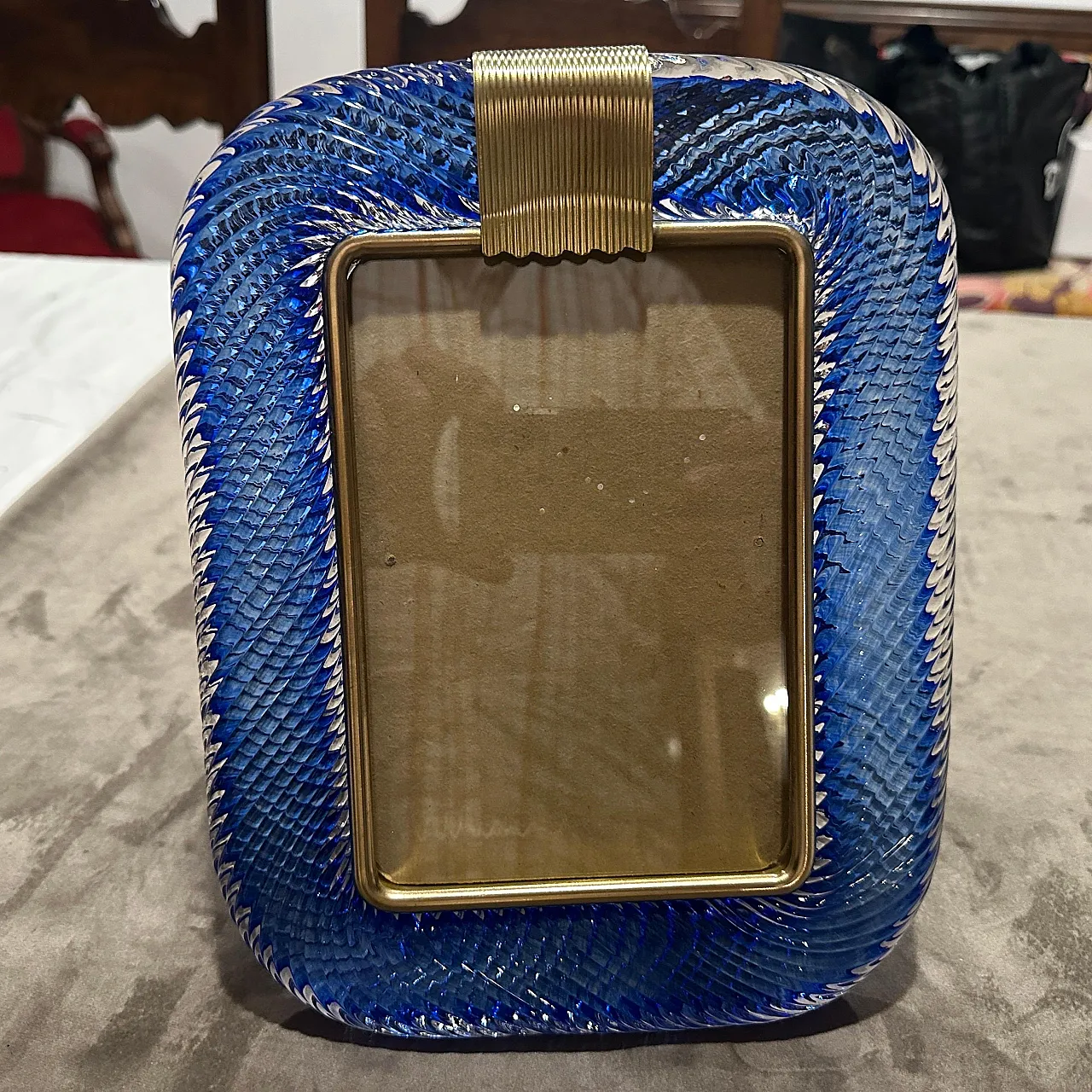 Art Deco frame in blue Murano glass and brass by Barovier, 1990s 10