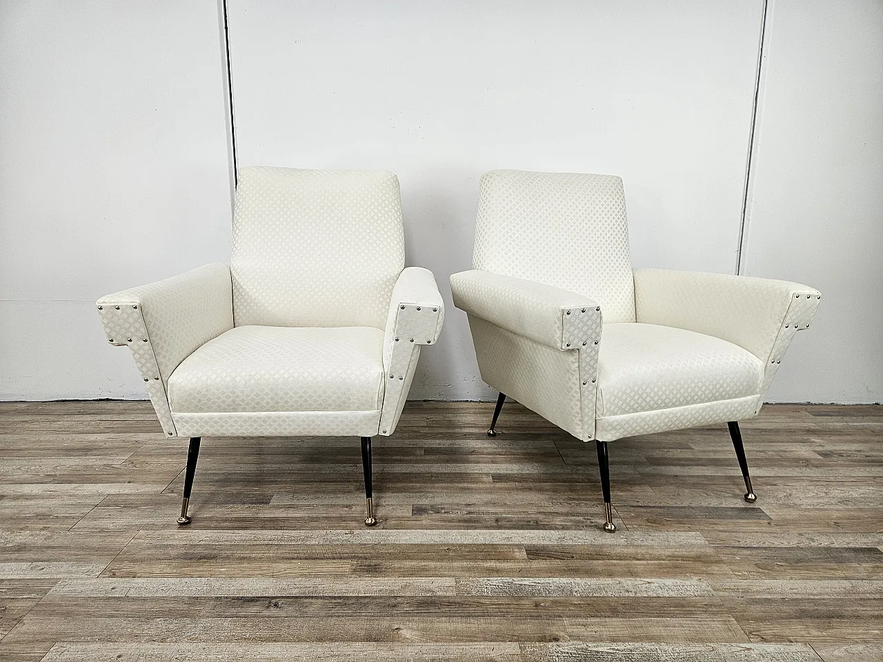 Italian Armchairs Ski Fabric Design With Iron Feet, 1950s 1