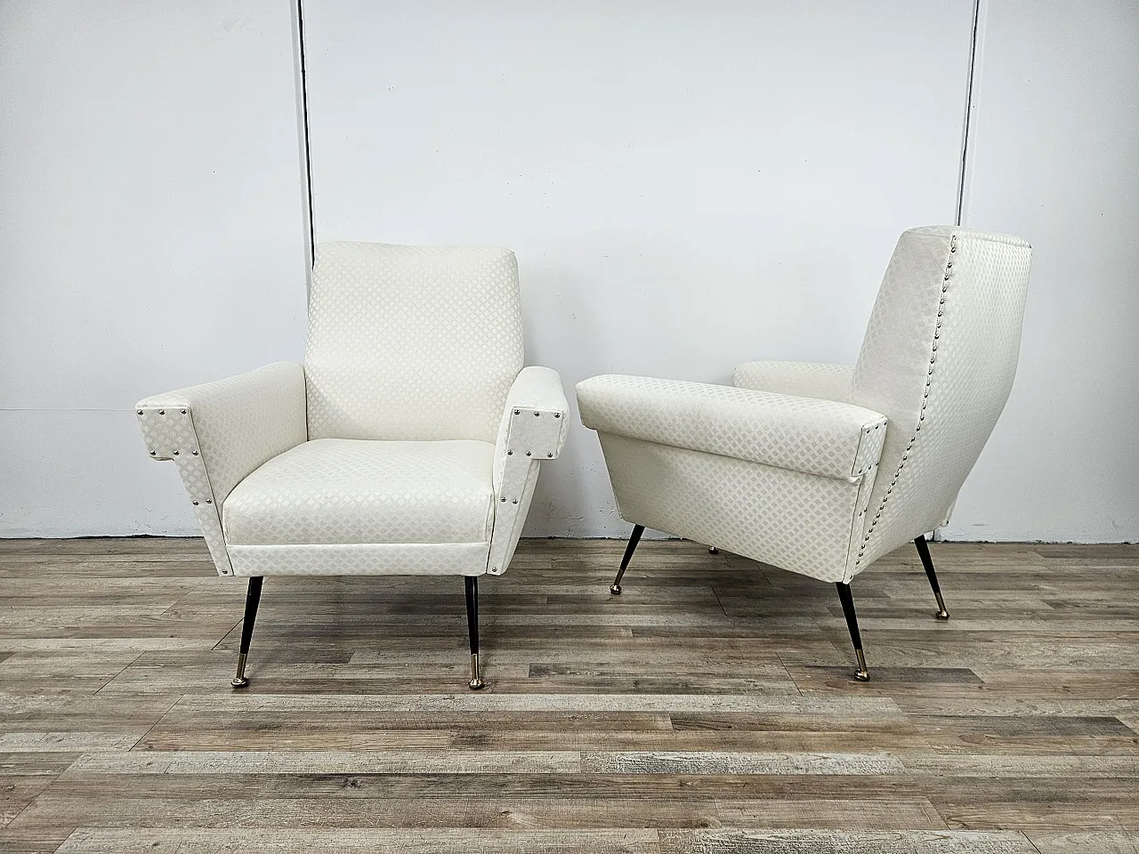 Italian Armchairs Ski Fabric Design With Iron Feet, 1950s 4