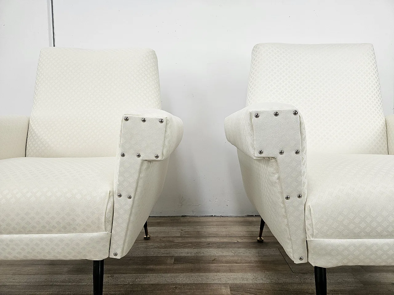 Italian Armchairs Ski Fabric Design With Iron Feet, 1950s 10