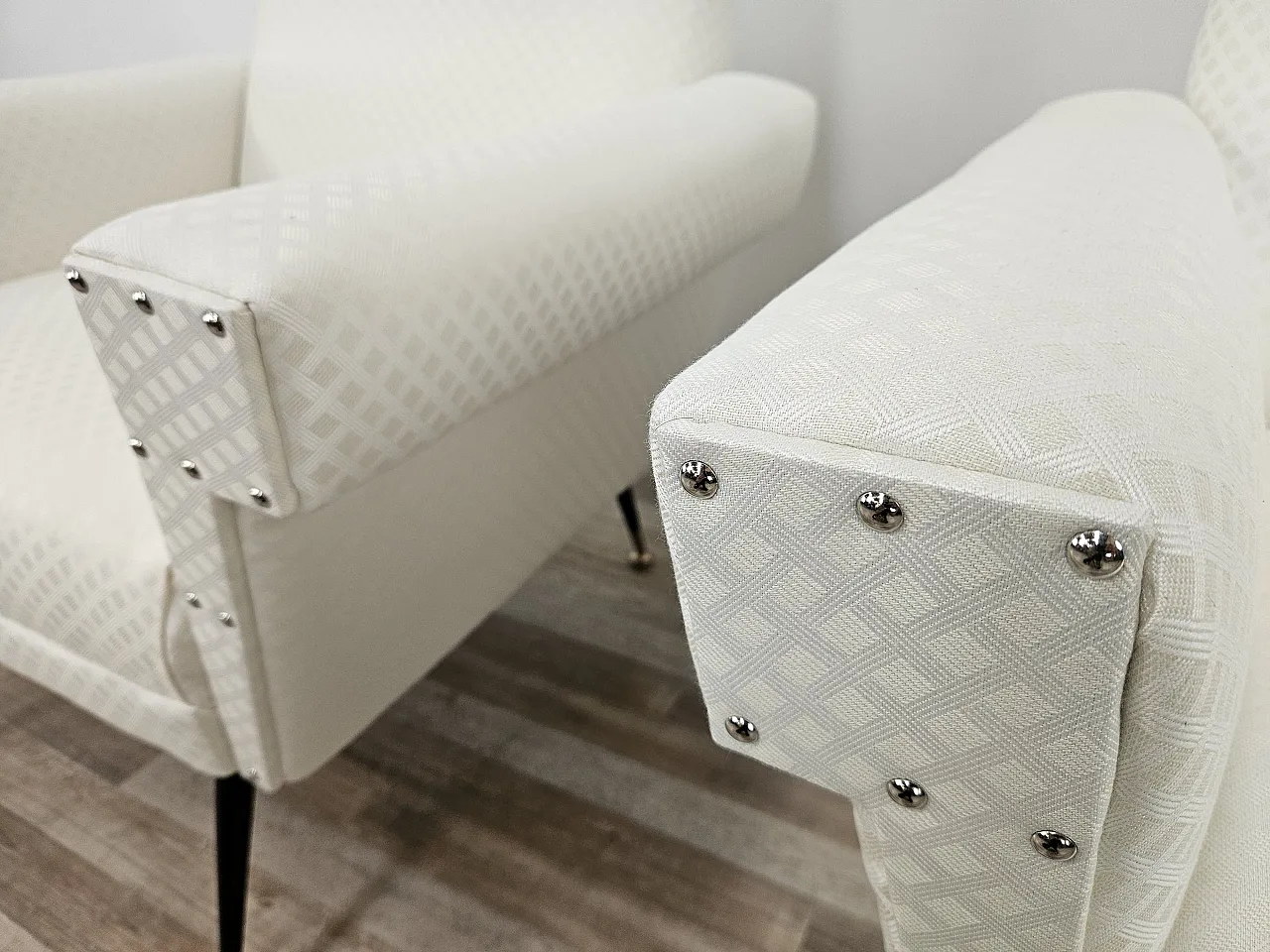 Italian Armchairs Ski Fabric Design With Iron Feet, 1950s 11