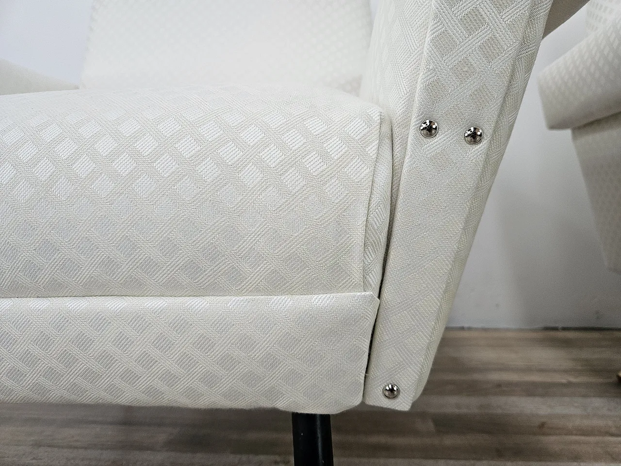 Italian Armchairs Ski Fabric Design With Iron Feet, 1950s 12