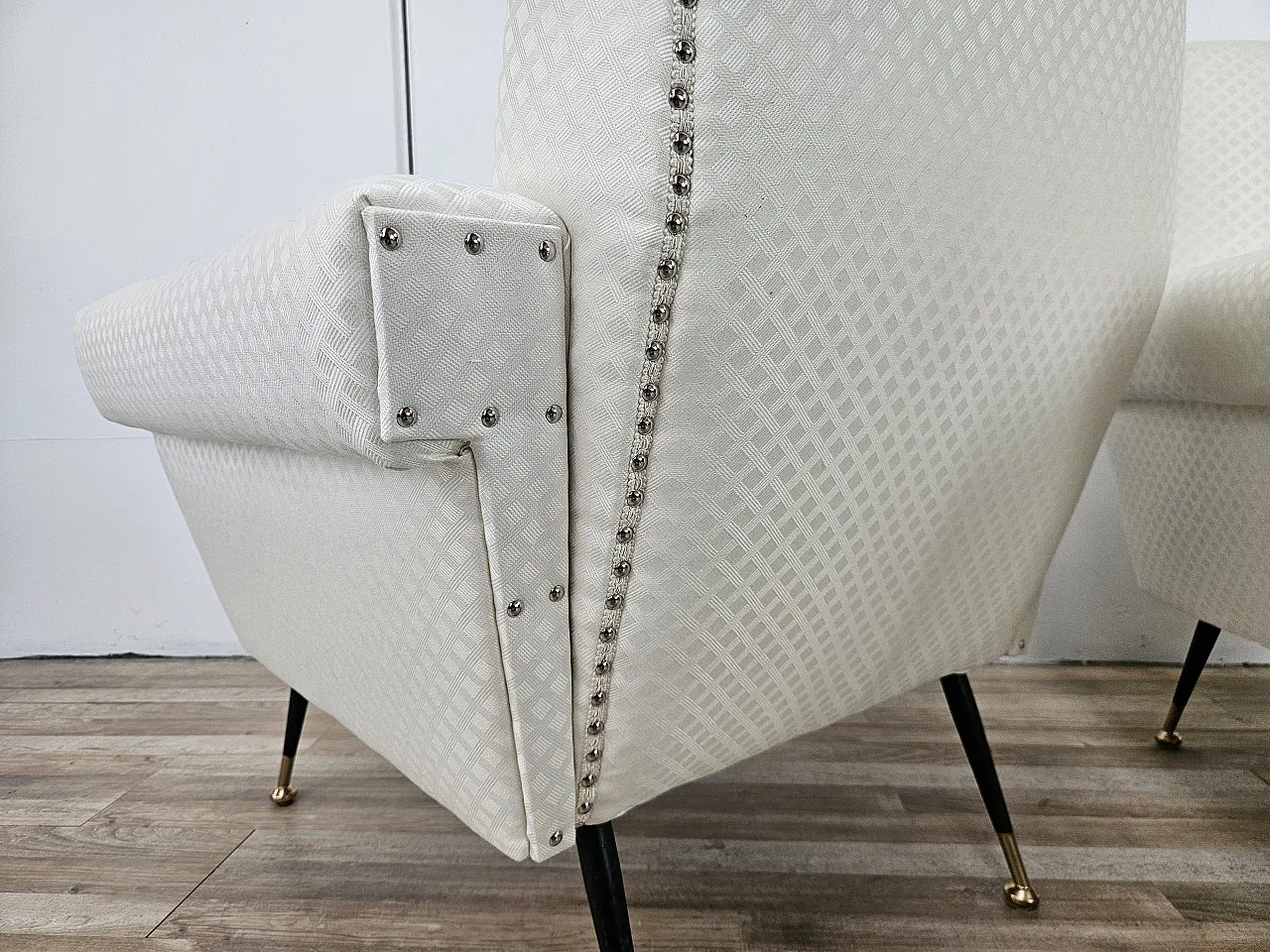 Italian Armchairs Ski Fabric Design With Iron Feet, 1950s 16