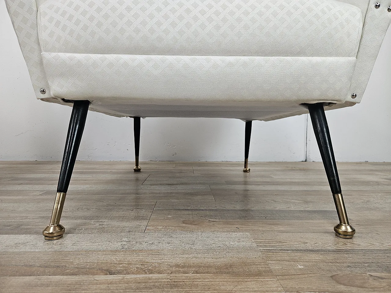 Italian Armchairs Ski Fabric Design With Iron Feet, 1950s 17