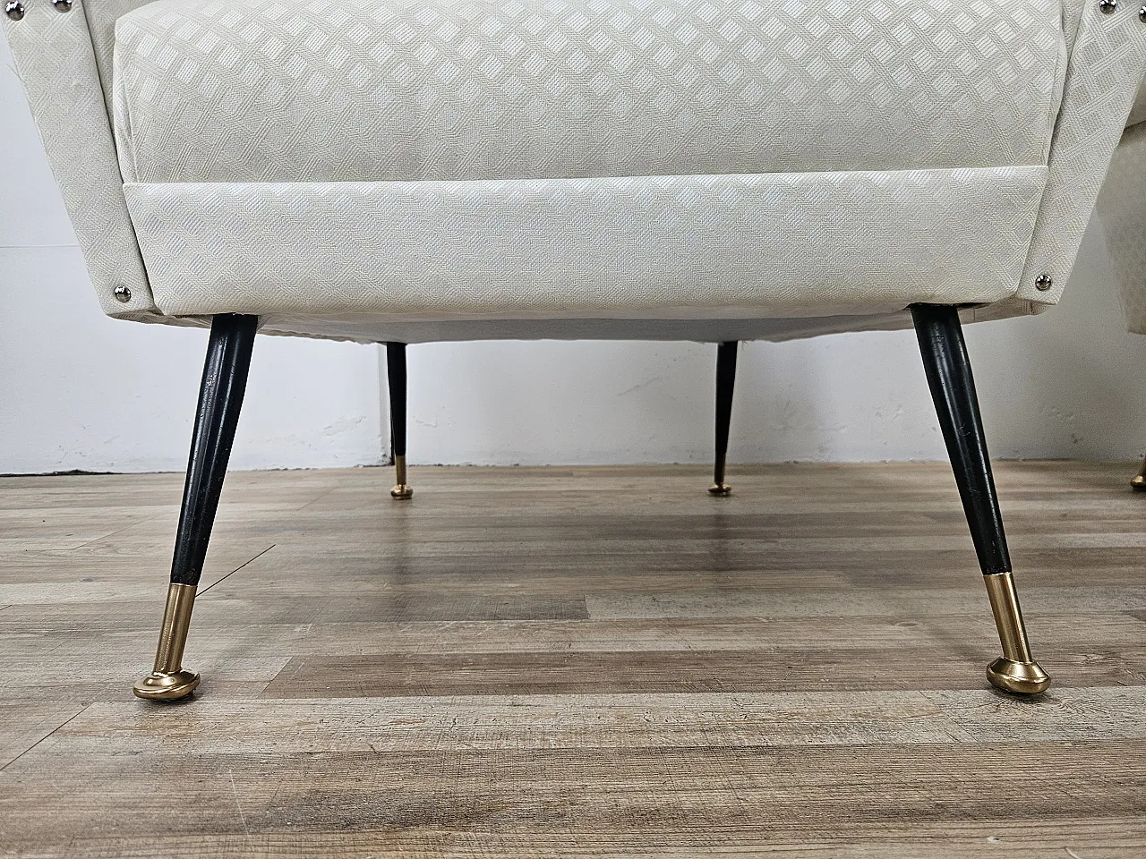 Italian Armchairs Ski Fabric Design With Iron Feet, 1950s 18