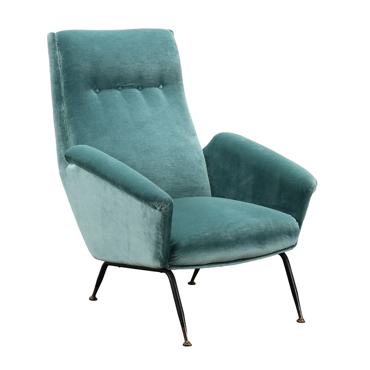 Velvet and brass armchair, mid-20th century 1