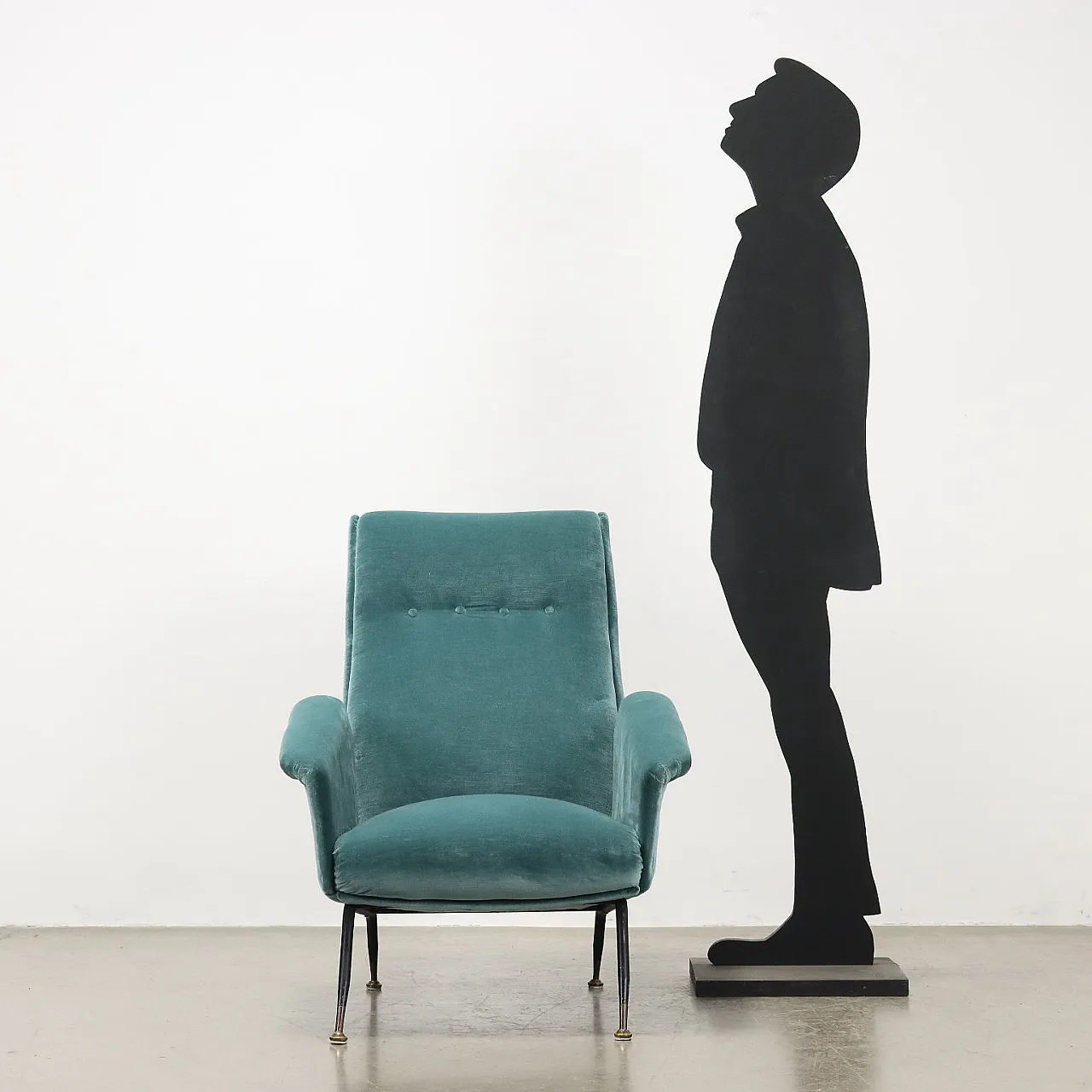 Velvet and brass armchair, mid-20th century 2