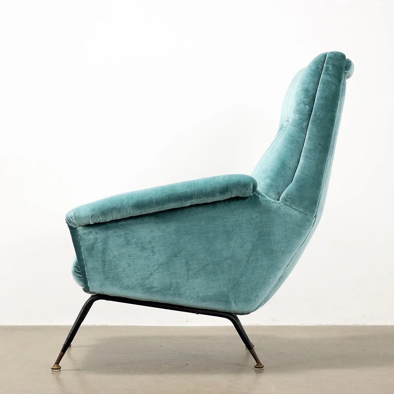 Velvet and brass armchair, mid-20th century 3