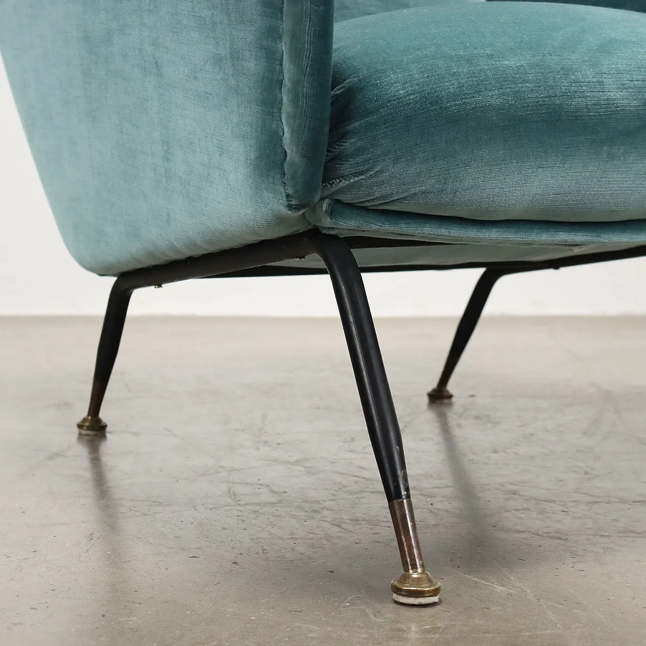 Velvet and brass armchair, mid-20th century 6