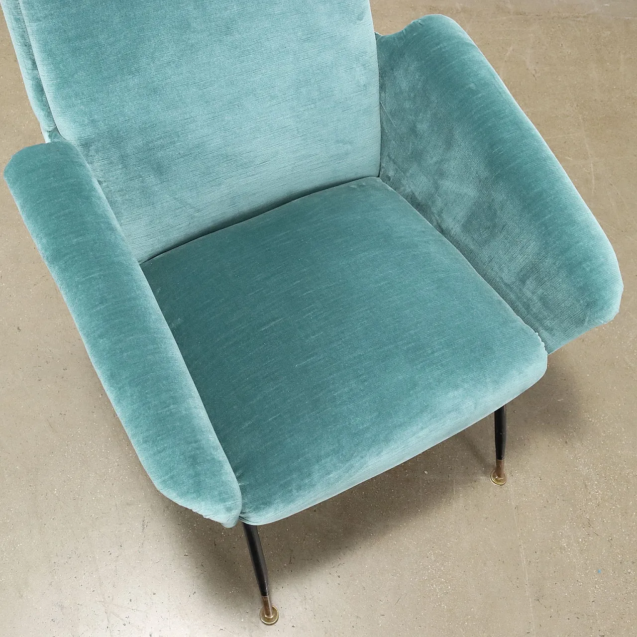 Velvet and brass armchair, mid-20th century 7