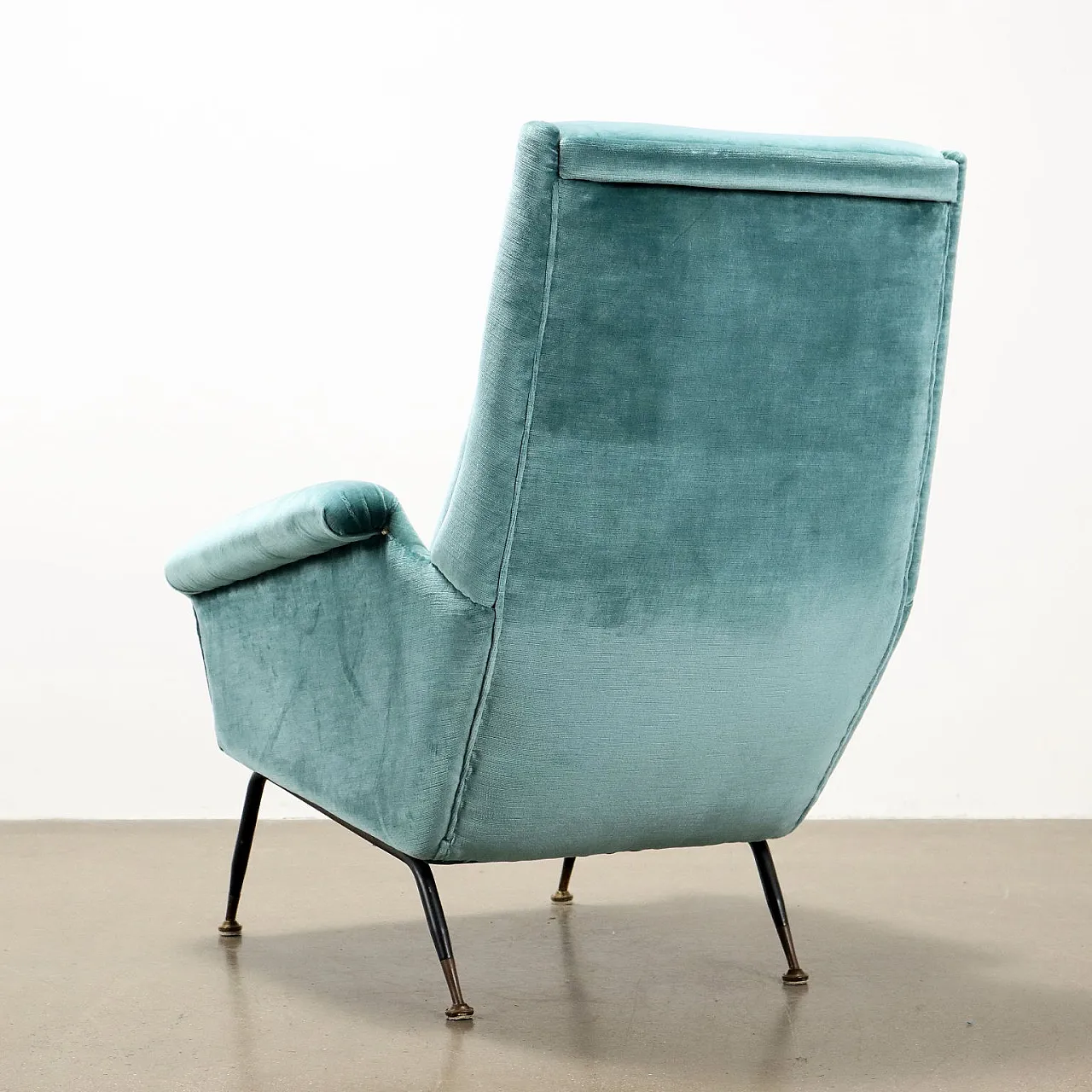 Velvet and brass armchair, mid-20th century 8