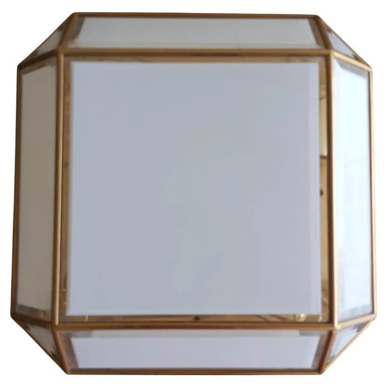 Applique quadrata in vetro opalino bianco e metallo patinato, anni ‘70 1