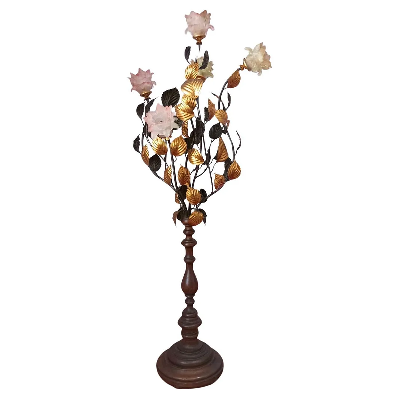 Lampada da terra-scultura con rose in vetro di Murano, anni ’60 1