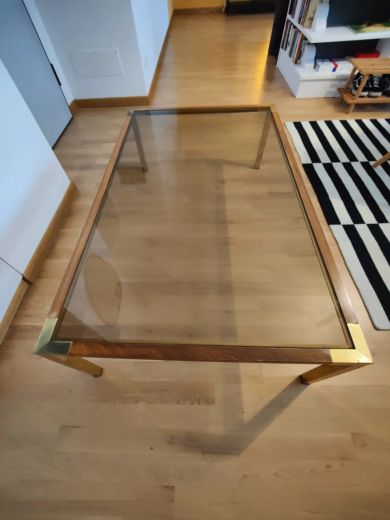 Living room table. Brass, root and glass, 70s 5