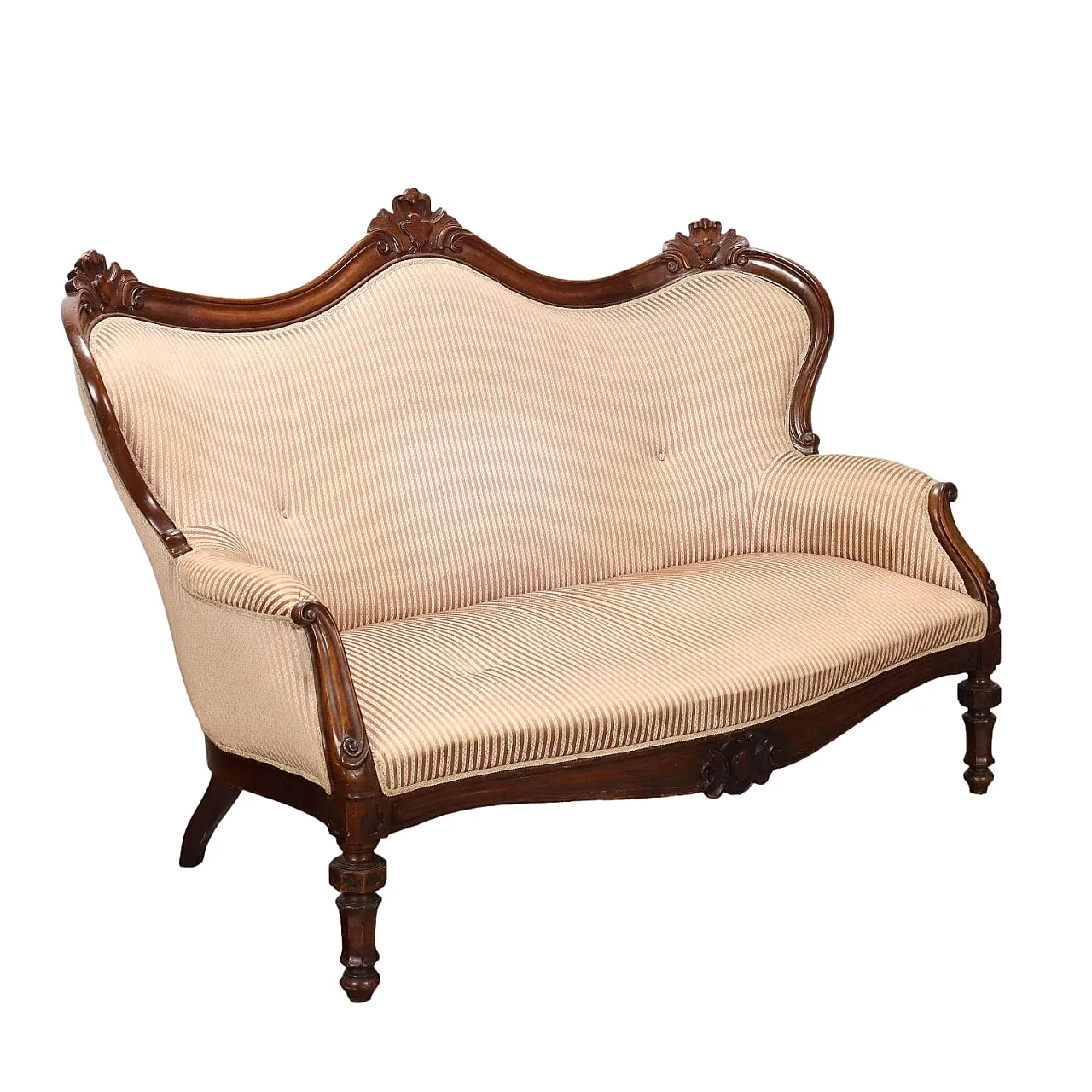 Divano Umbertino in noce e tessuto, '800 1