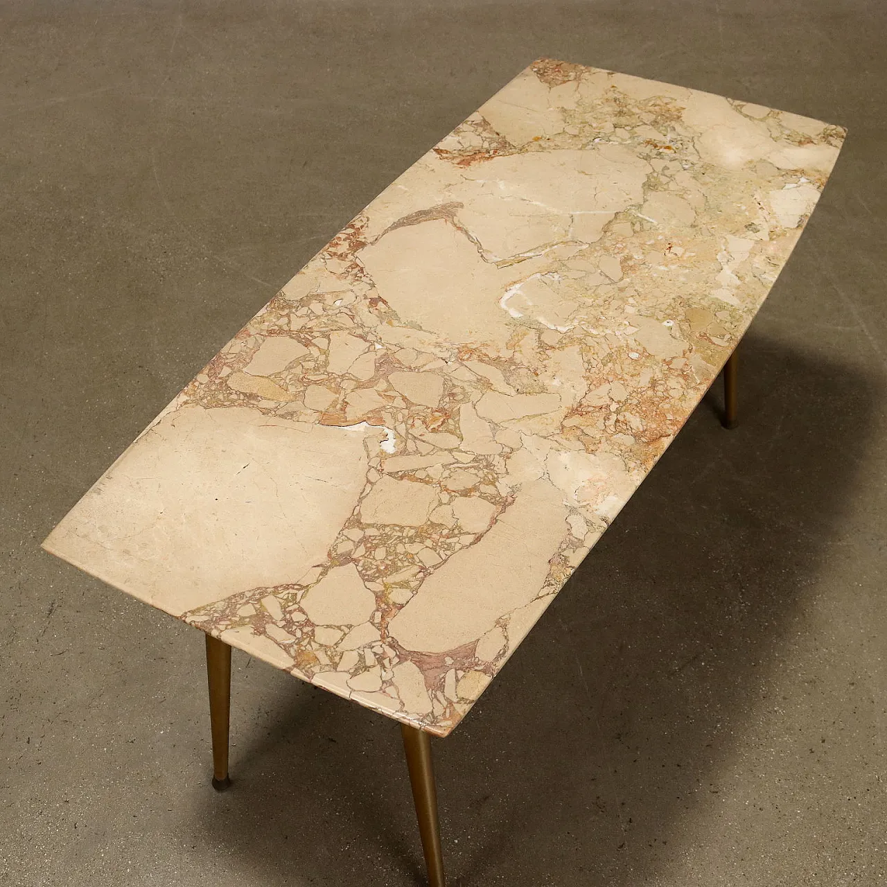 Rectangular coffee table with marble top and brass legs, 1950s 5