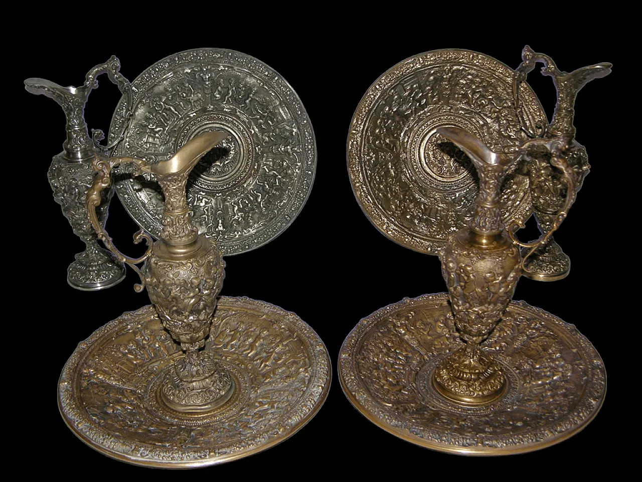 4 sets of bronze jugs and basins by Colleoni di Bergamo, 1930s 1