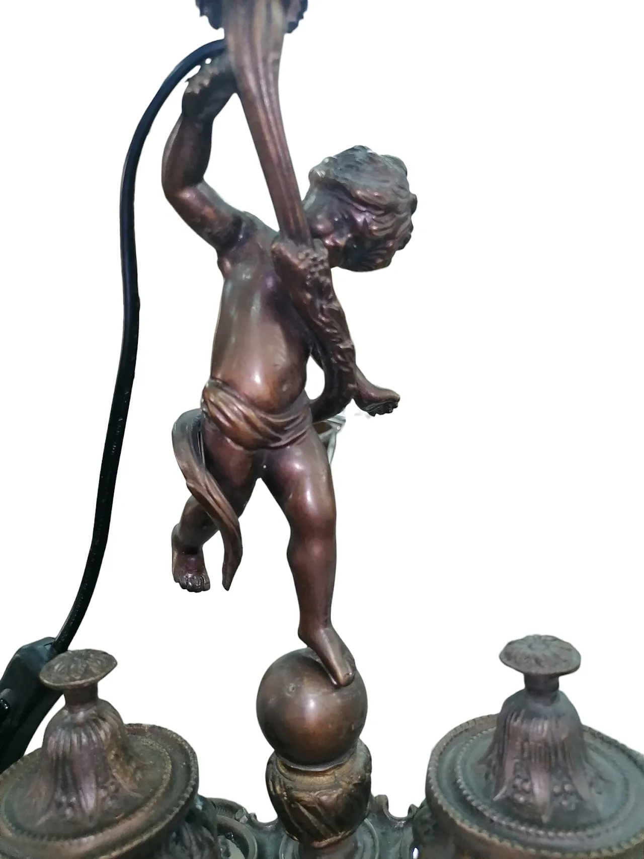 Inkwell Lamp in chiseled bronze with putto, 1920s 5
