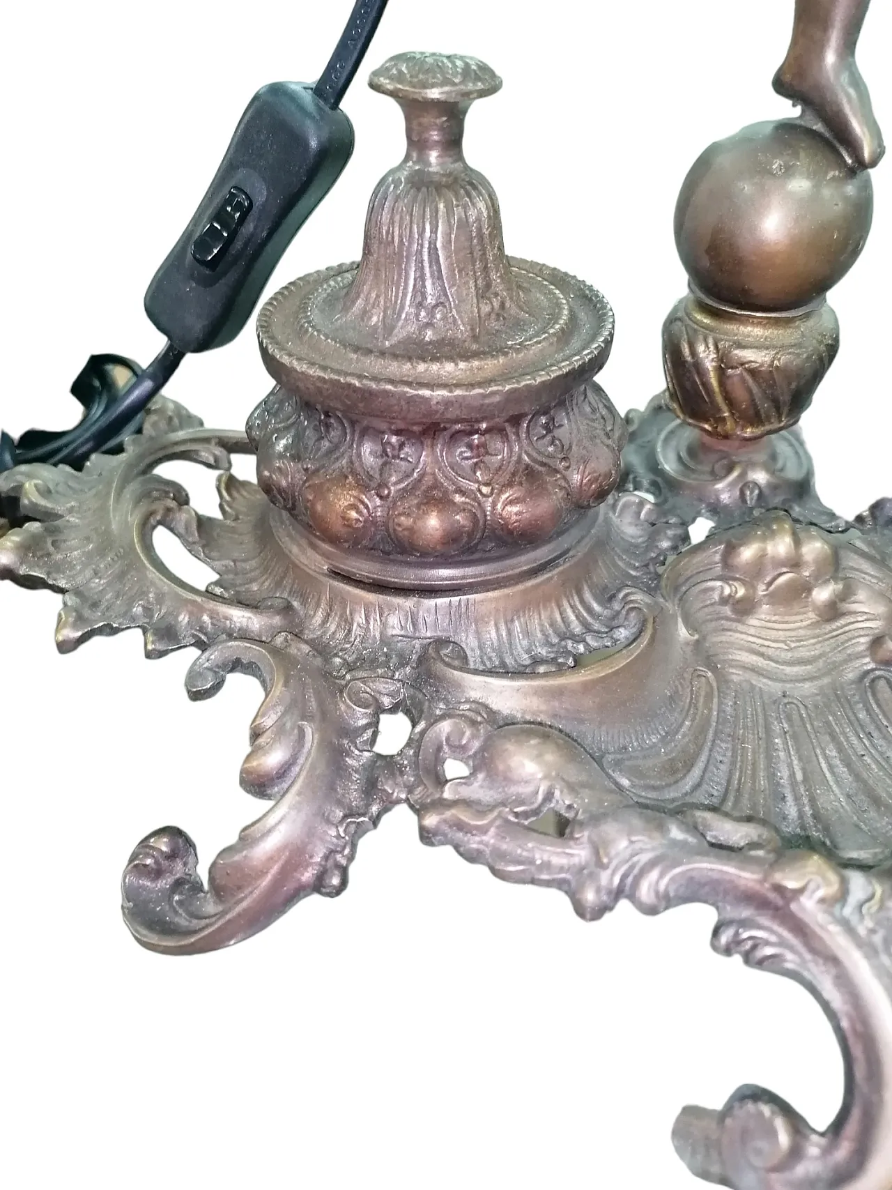 Inkwell Lamp in chiseled bronze with putto, 1920s 6