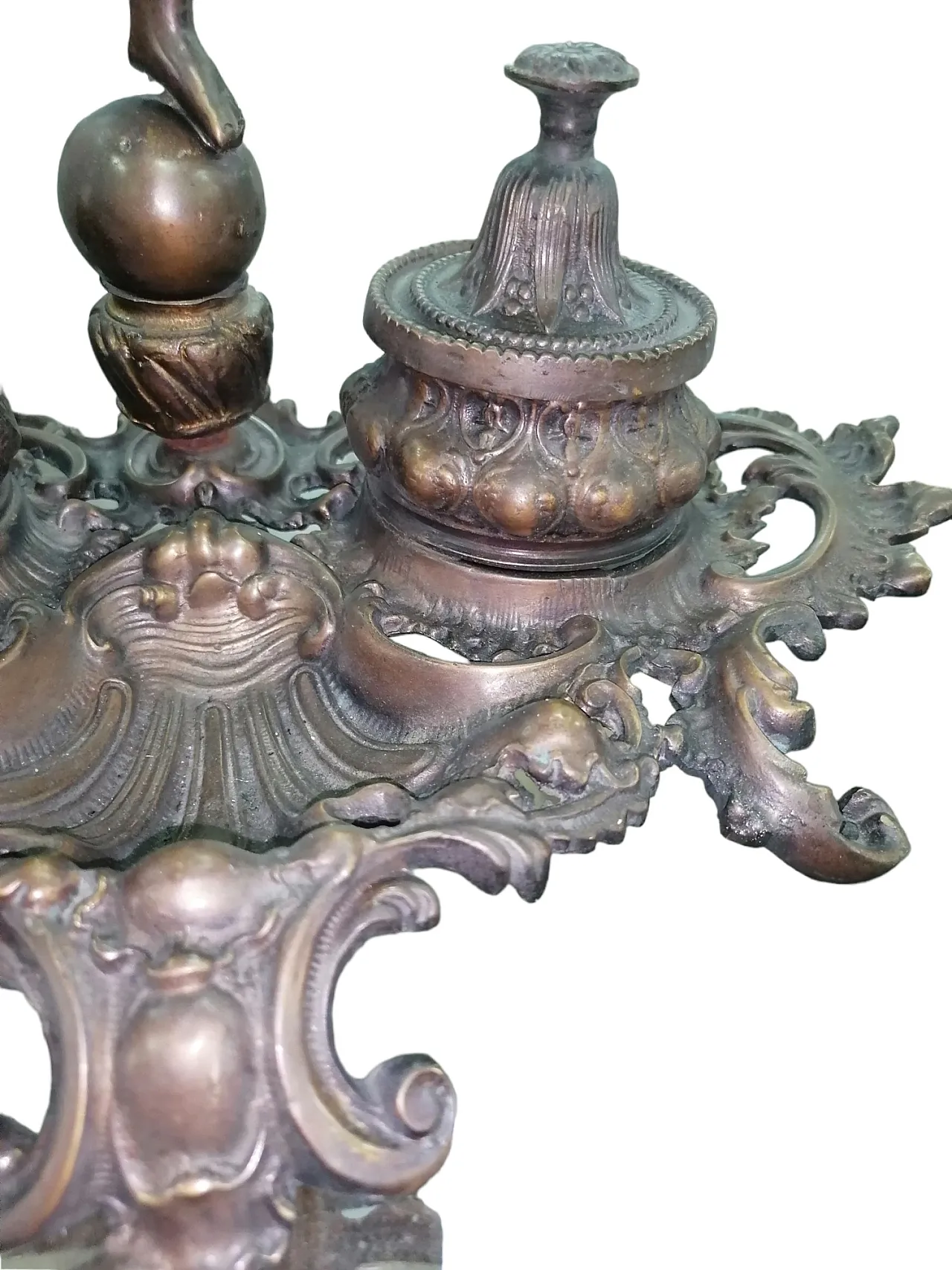 Inkwell Lamp in chiseled bronze with putto, 1920s 7