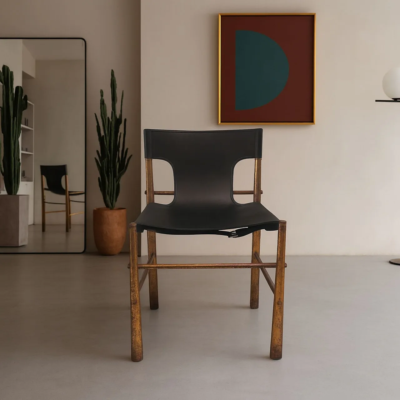 Sedie in ottone e pelle in stile Frigerio, anni 70, Italia 4