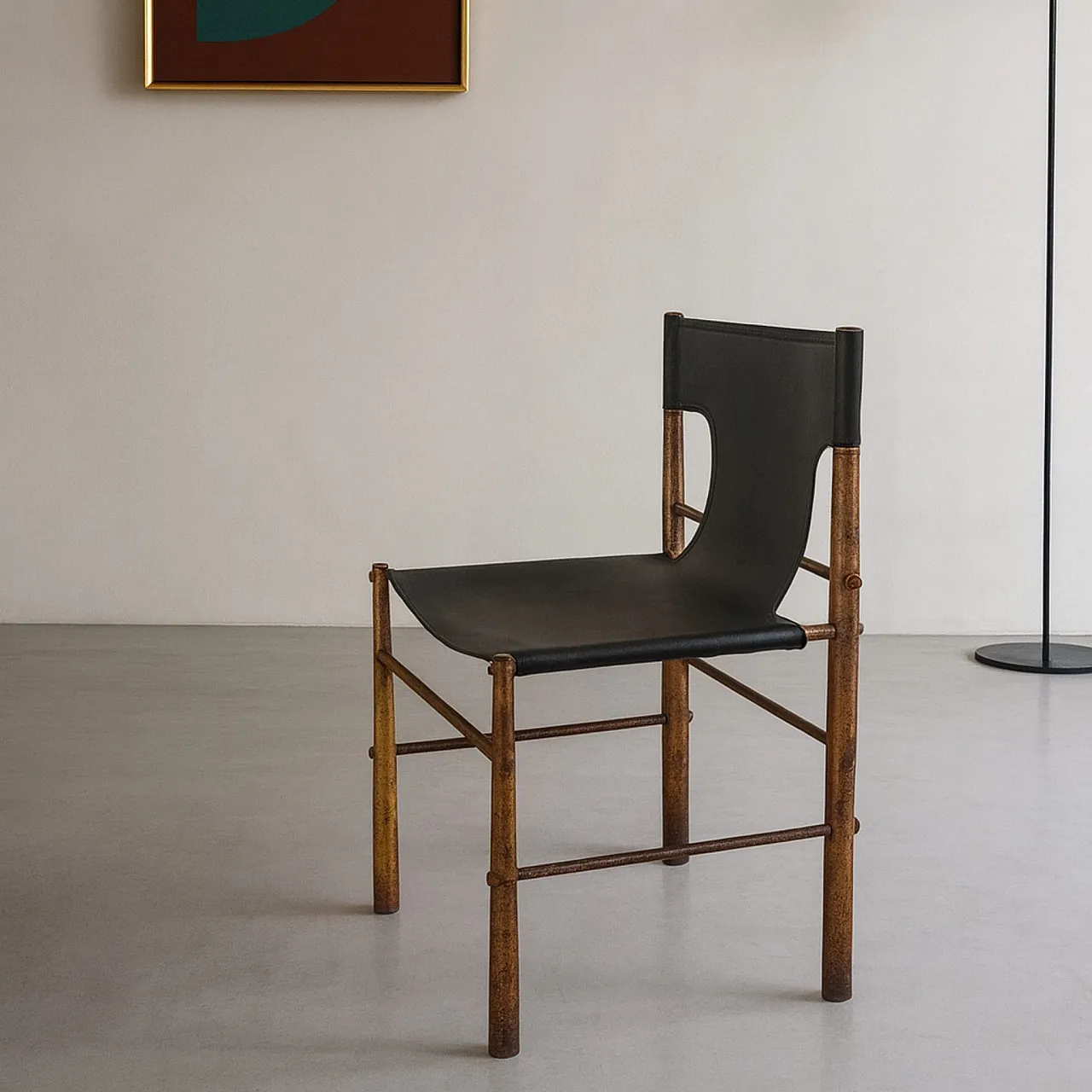 Sedie in ottone e pelle in stile Frigerio, anni 70, Italia 5