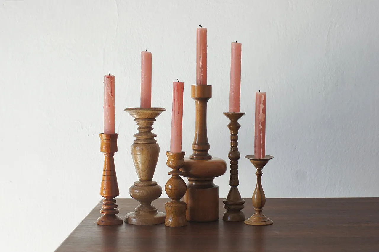 6 Portacandele scandinavi in legno, fine '900 2