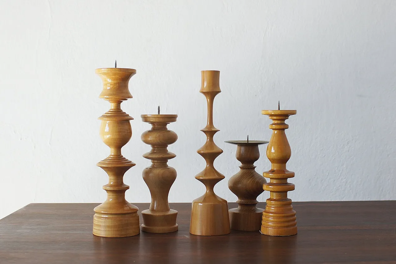 5 Portacandele in legno, Scandinavia, fine '900 1