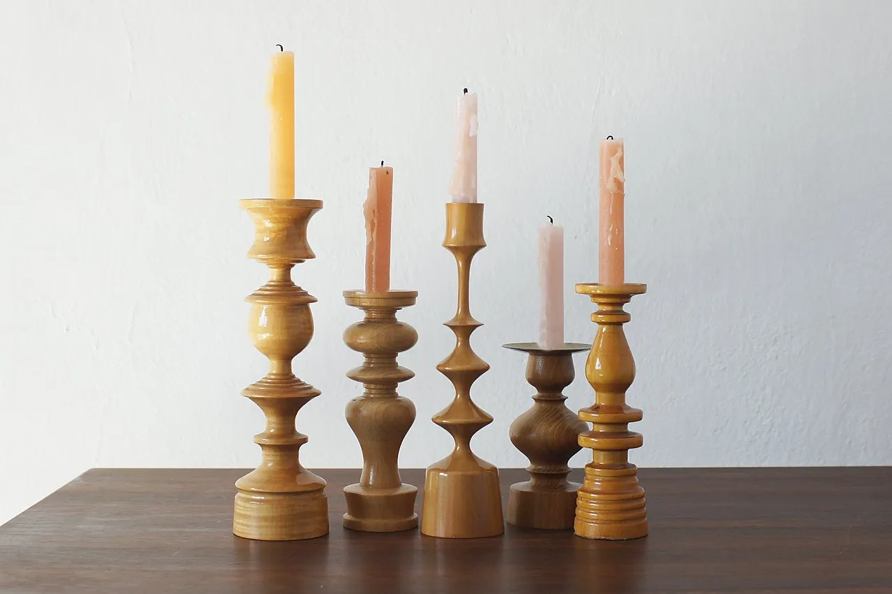 5 Portacandele in legno, Scandinavia, fine '900 3