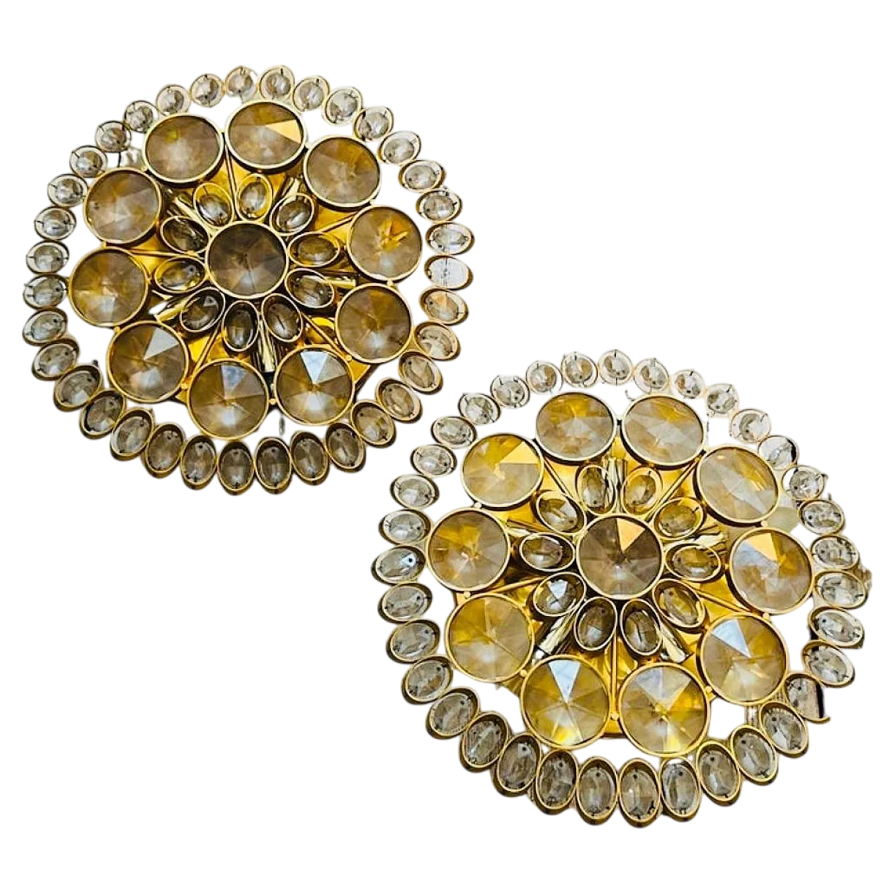 Coppia di lampade da parete o da soffitto in ottone e vetro, anni '60 15