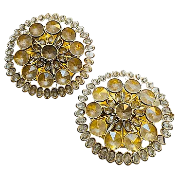 Pair of brass and glass wall or ceiling lamps, 1960s