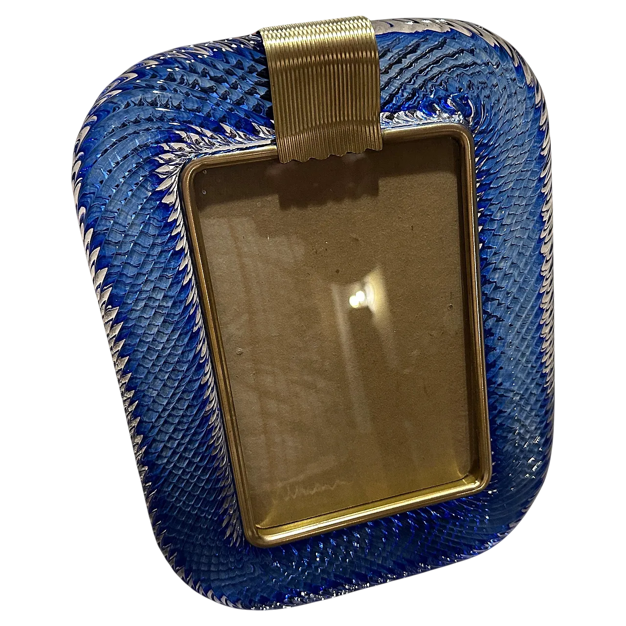 Art Deco frame in blue Murano glass and brass by Barovier, 1990s 11