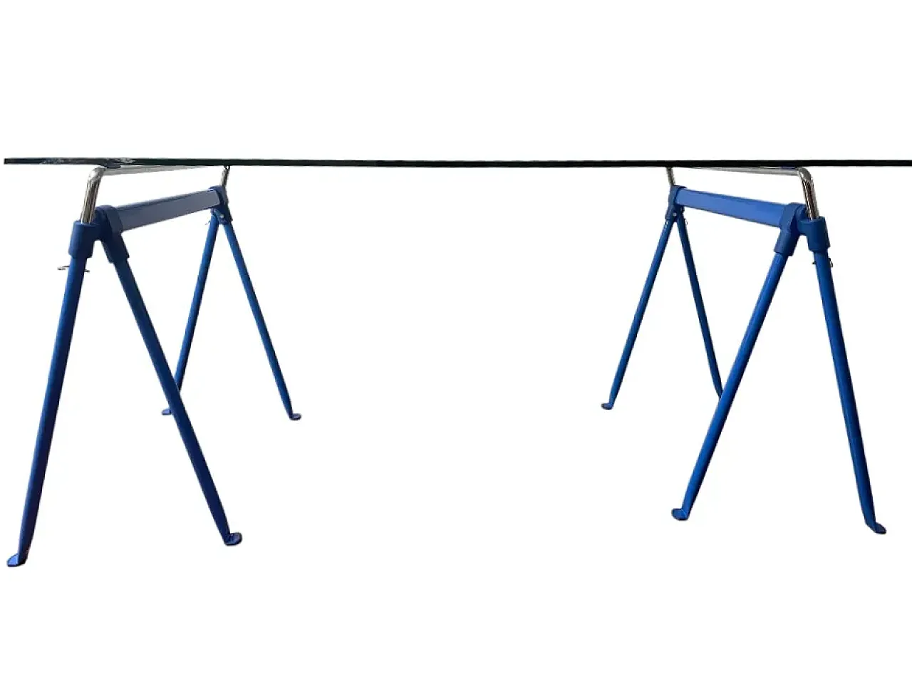 Ypsilon table with rectangular glass top and trestle base, 1980s 1