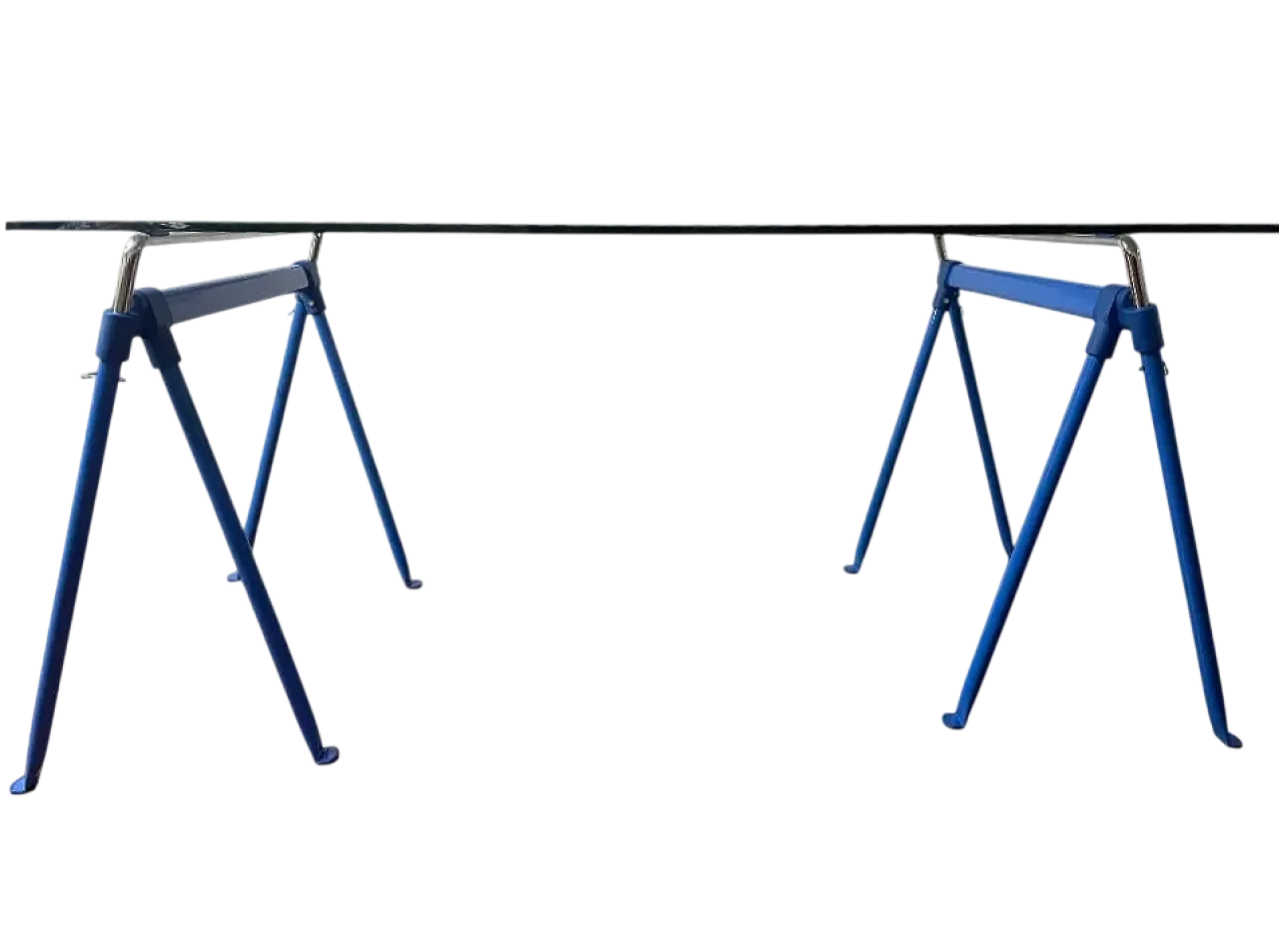 Ypsilon table with rectangular glass top and trestle base, 1980s 6