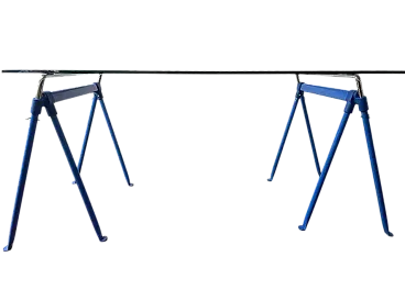 Ypsilon table with rectangular glass top and trestle base, 1980s