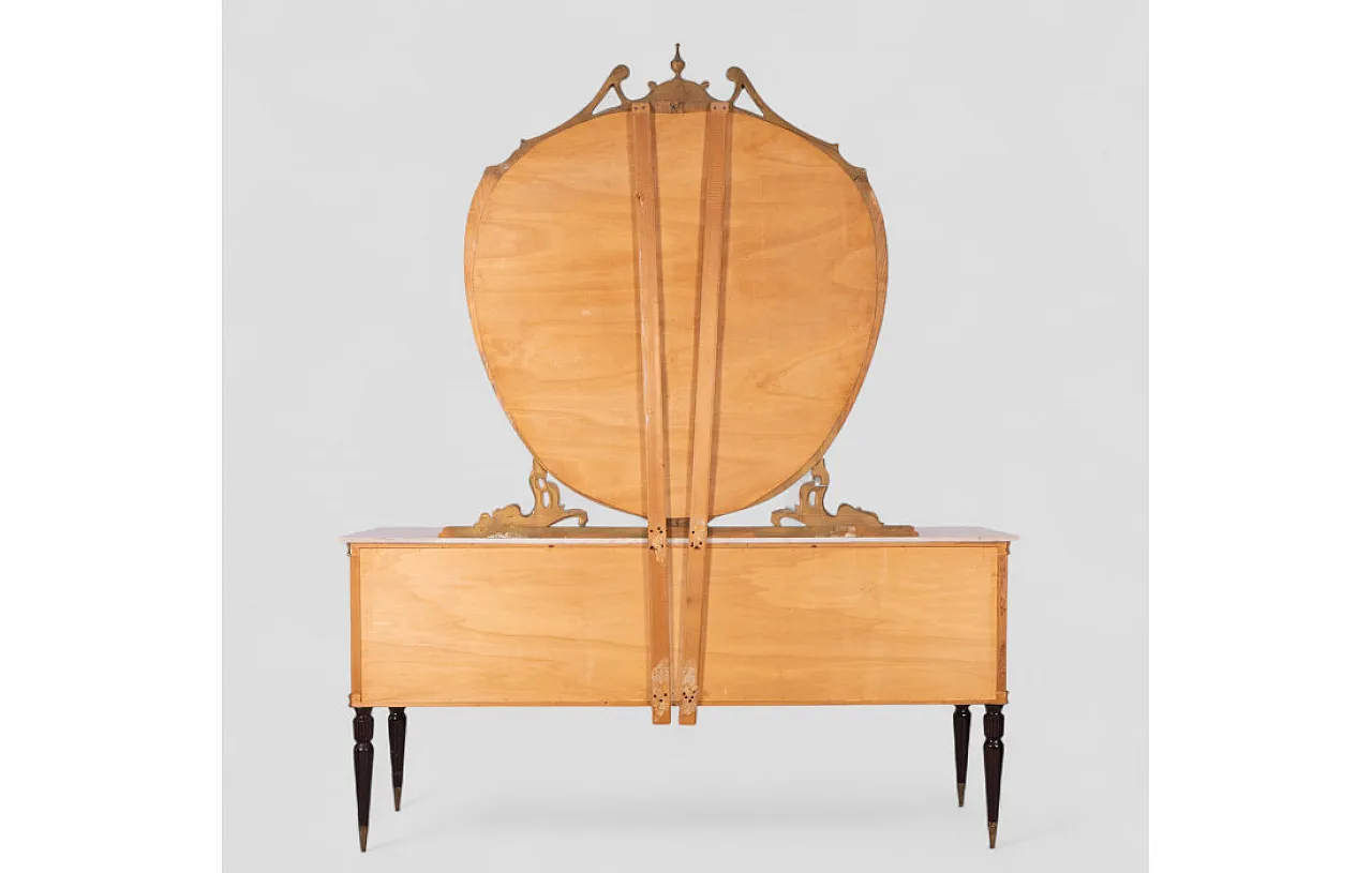 Comò con specchiera con piano in marmo e finiture dorate, anni '50 3