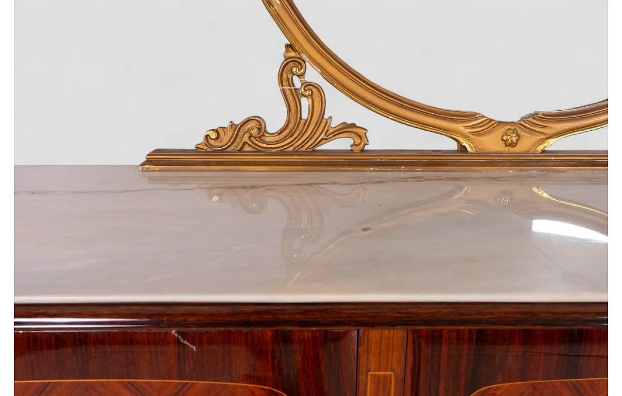 Comò con specchiera con piano in marmo e finiture dorate, anni '50 7