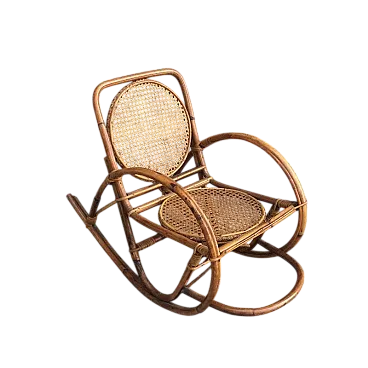 Sedia a dondolo per bambini in vimini, anni '60
