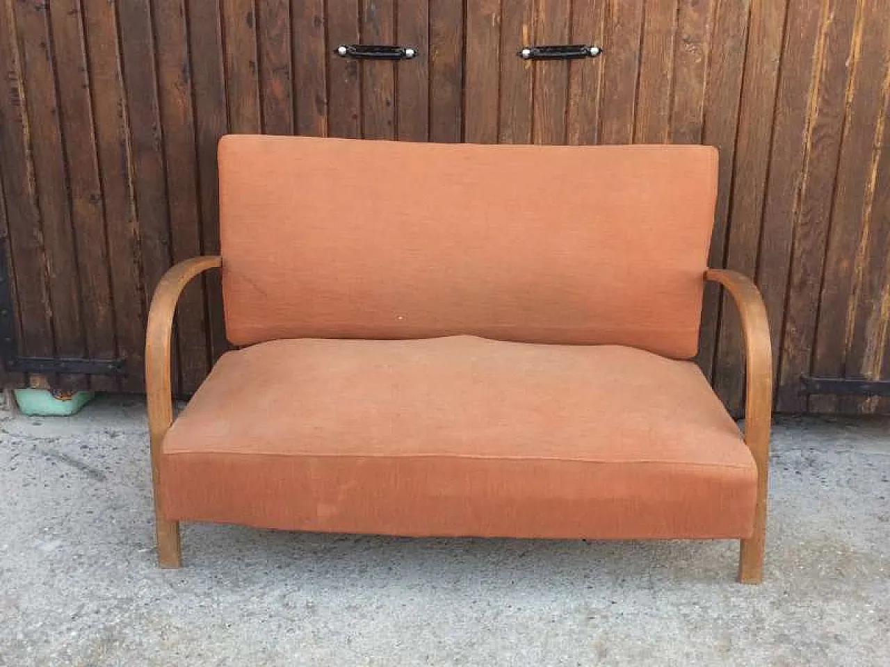 Divanetto a due posti in legno di faggio, anni '60 1